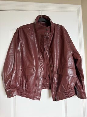 ASOS women’s Burgundy Leather Bomber Jacket